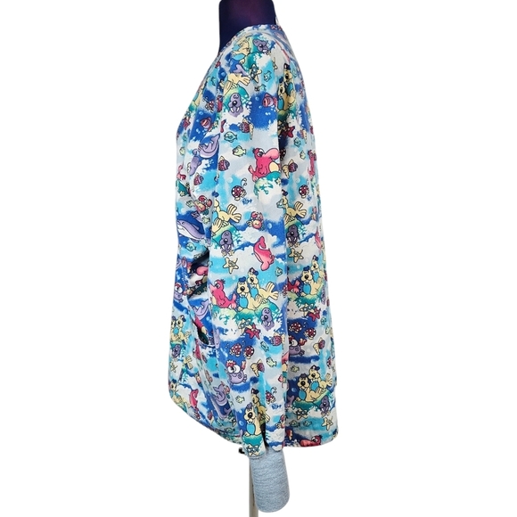 Vintage Crest Cartoon Dolphin Ocean Warm Up Scrub Top Size Large Unisex V17 - Picture 4 of 11